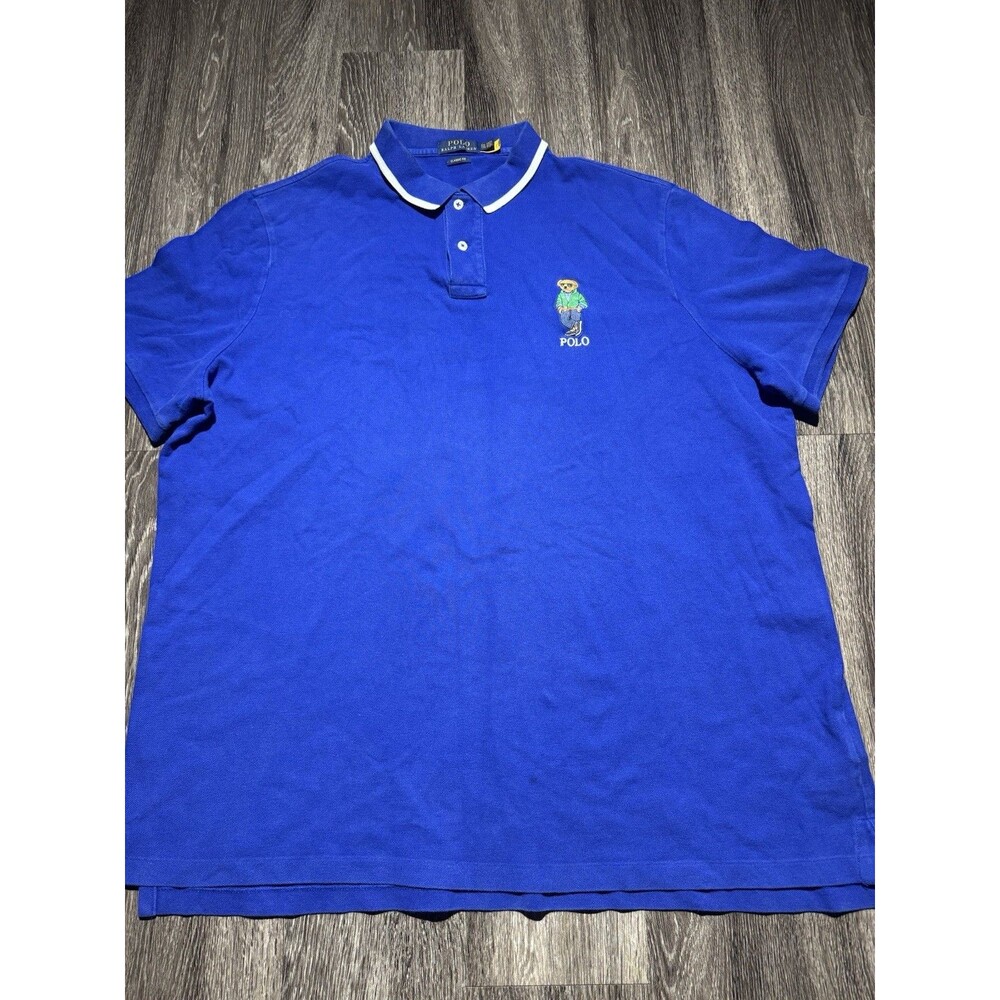 Polo Ralph Lauren Men XXL Embroidered Polo Bear Polo Shirt Blue Preppy